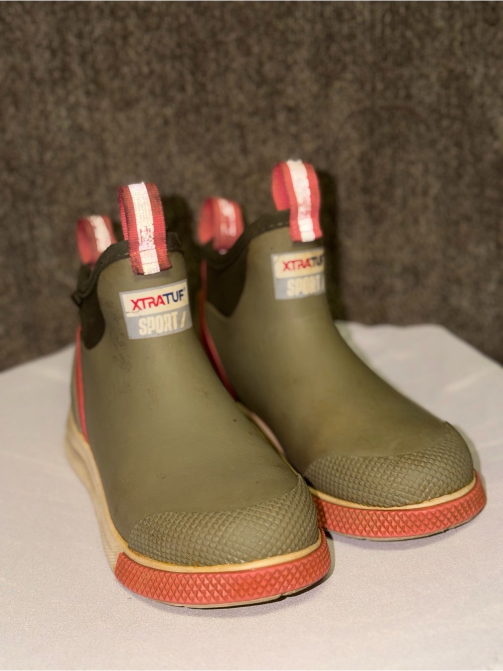 XTRATUF Women's Olive Green Slip-On Rain & Snow Boots with Coral Trim